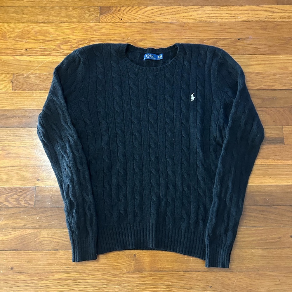 Polo Ralph Lauren Women’s Black Cable Knit Cashmere and Wool Sweater